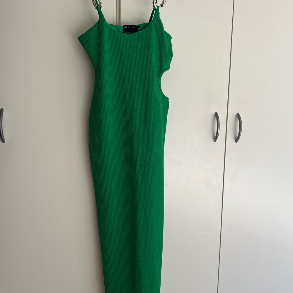 ASOS Design Emerald Green Dress with gold chain - Size 2